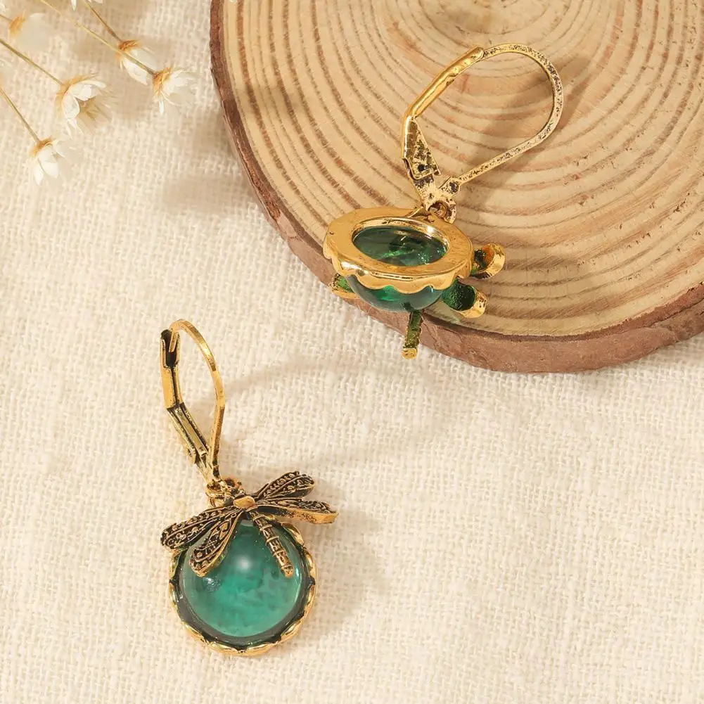 

Charming Leverback Earrings Dragonfly Decor Leverback Earrings Faux Bohemia Dangle Earrings Vintage Metal Carving for Women