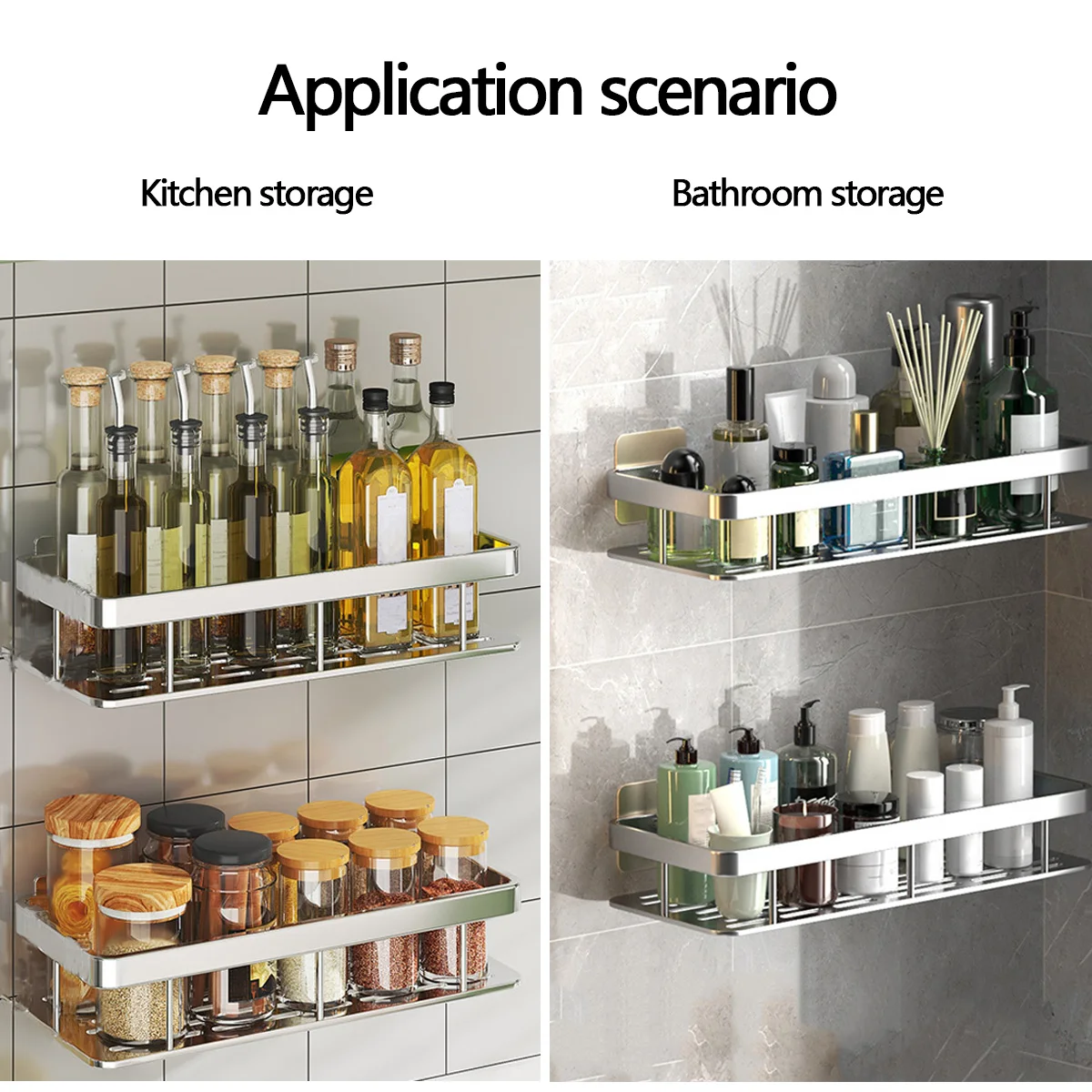 ชั้นเก็บของในห้องน้ําอลูมิเนียมอัลลอยด์ 1 ชั้นเก็บของติดผนัง กันน้ํา กันสนิม (มีแผ่นรองกาว) 1