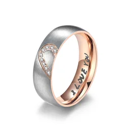 Elegant Rose Gold & Black Heart Promise Rings - Stainless Steel Couples Jewelry - 5 (Rose Gold Color)