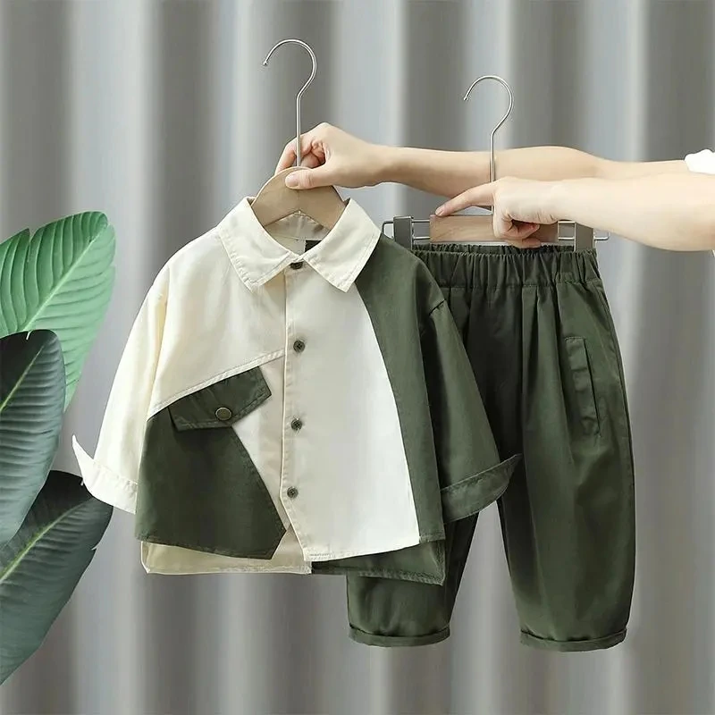 Kids Boys Autumn Suit 2024 New Children's Baby Cotton Long Sleeve Shirt Pants Two Piece Boys' Clothing Set