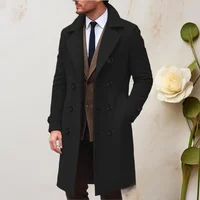 Men's Double-breasted Coat Pure Color Mid-length Woolen Coat Spring Autumn Business Administration Casual Visit Friend