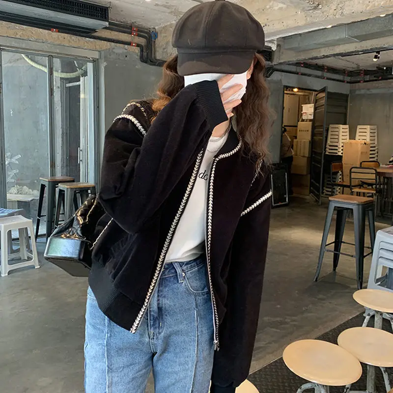 ZOUXO 2022 Spring Autumn Jacket Women Short Baseball Jacket Original Design Black Casual Coat
