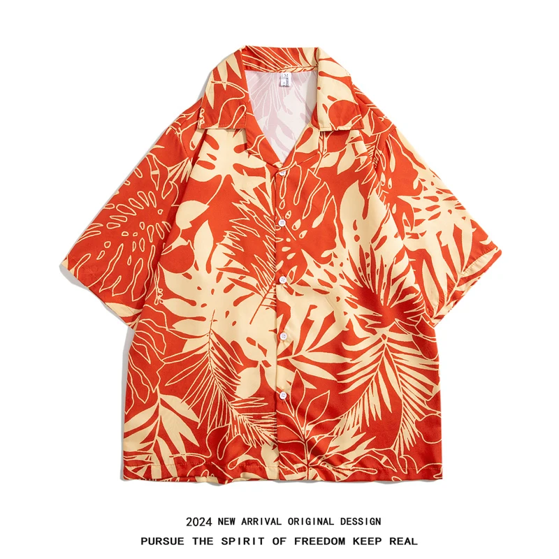 Casual Short Sleeved Shirt Summer men's floral shirt designed in Hawaiian beach style short sleeved casual shirt ice silk quick drying loose top