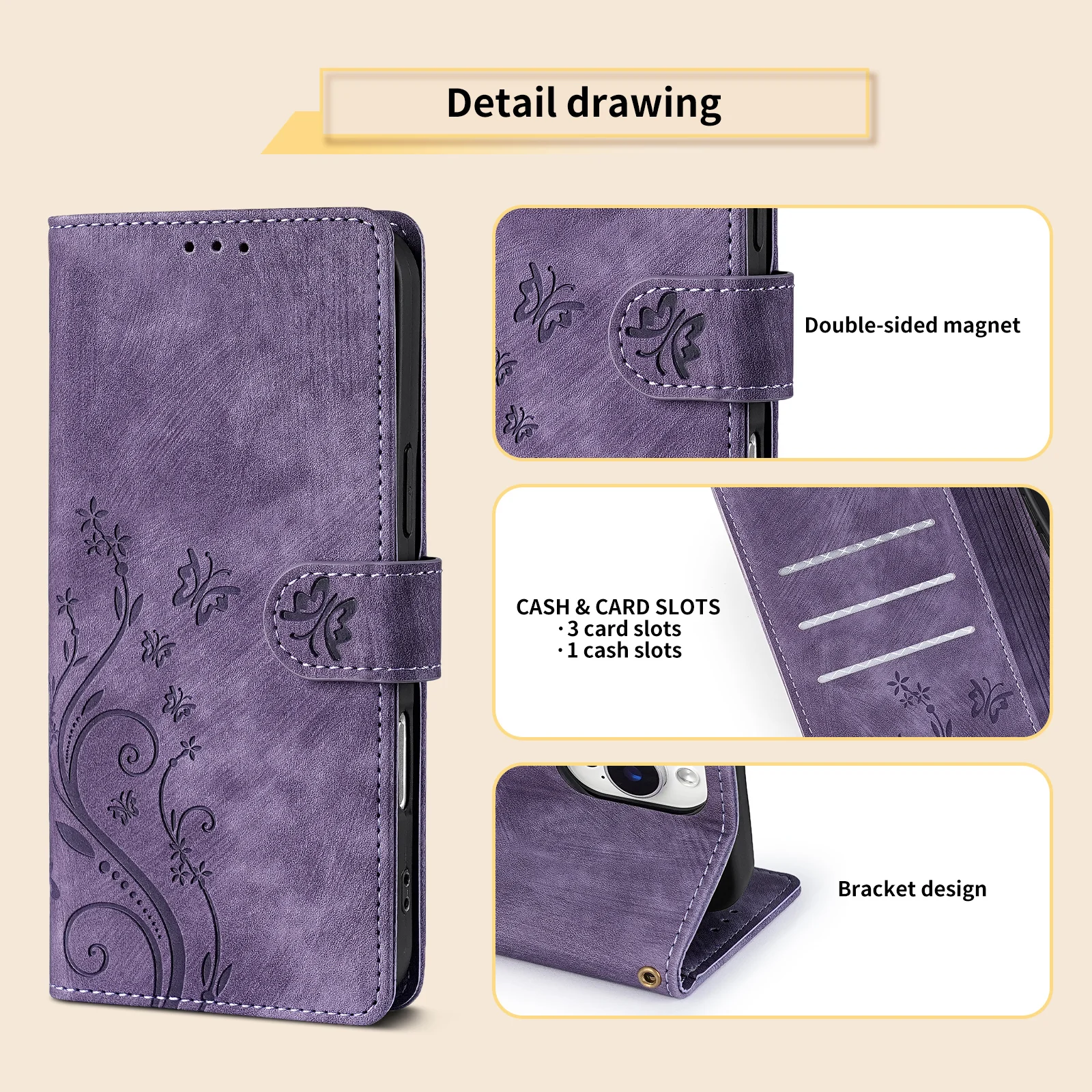 Elegant Carved PU Leather Flip Phone Case - Universal 4G Compatible