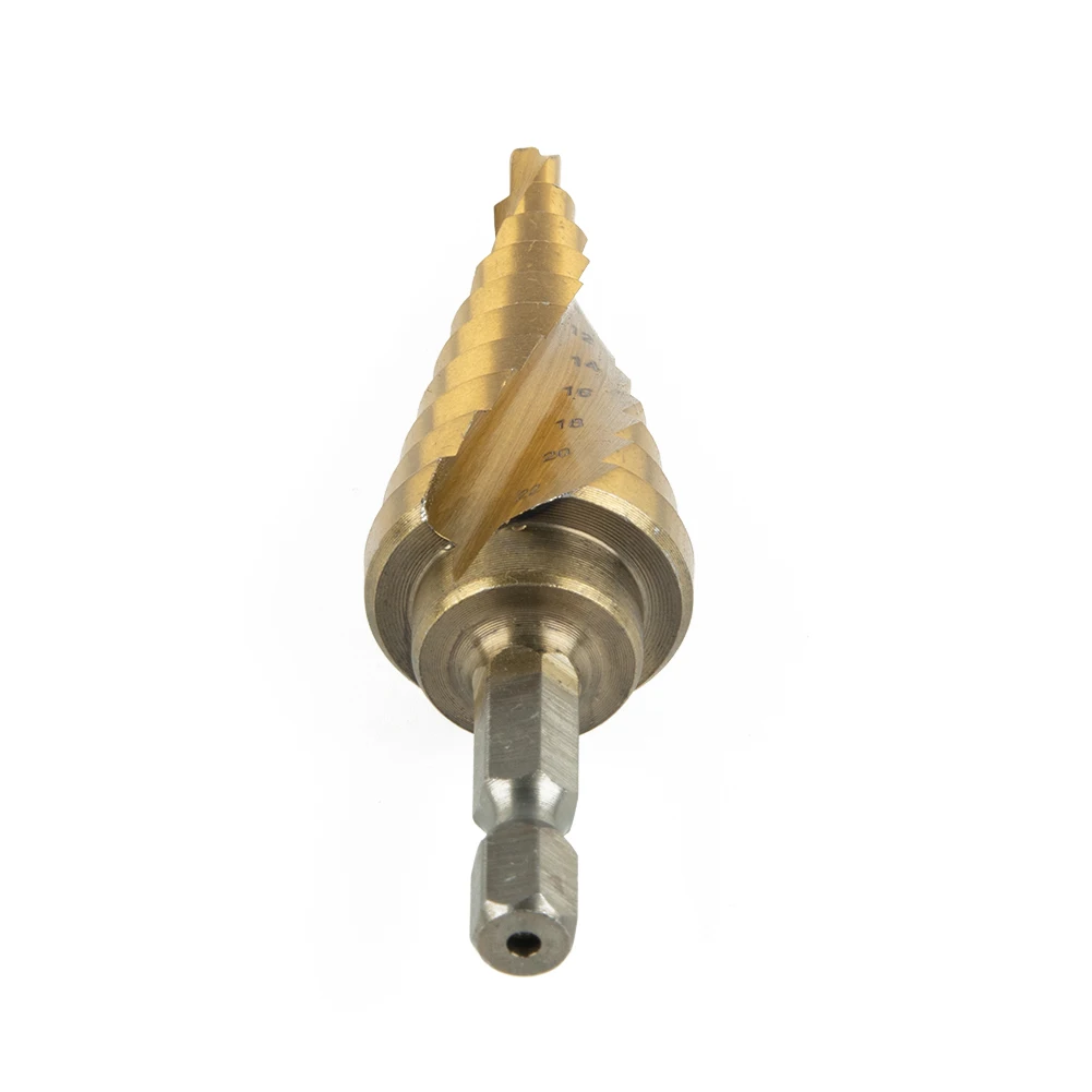 

Titanium Coated Step Drill Bit Drill Bit HSS Insulation Boards Spiral Fluted Step Cone Wood 4-22mm Aluminum High Quality