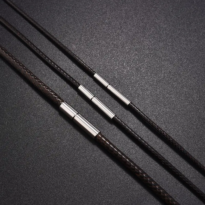 Black Brown Braid Wax Cord Necklace with Steel Clasp - Handmade Jewelry Making Rope
