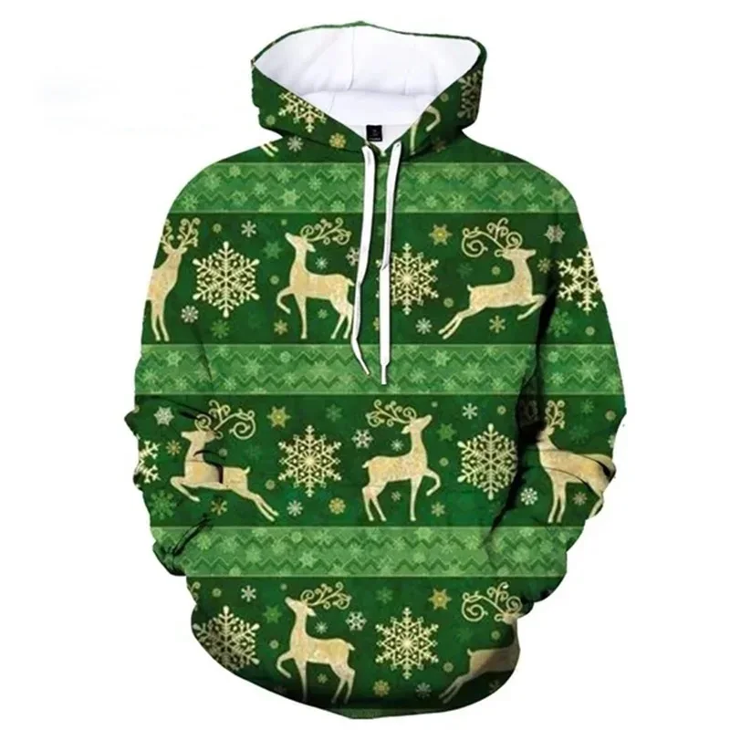 

Merry Christmas Reindeer Snowflakes Patterns Hoodies Autumn Winter Casual Pullover Loose Long Sleeve Hoodies Streetwear Tops