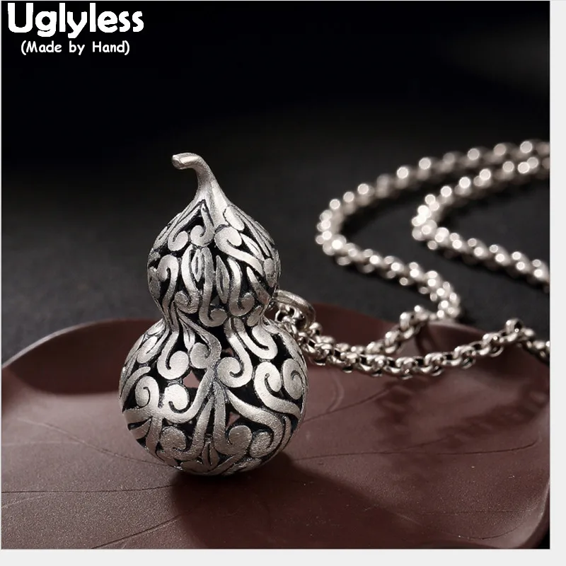 

Uglyless 100% Real Solid 990 Pure Silver Gourd Pendants Necklaces no Chains Ethnic Thai Silver Plant Fine Jewelry Hollow Bijoux