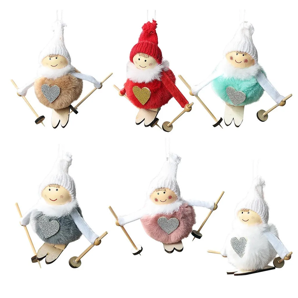 

6pc Christmas Tree Decoration Pendant Wool Feather Ski Doll Toy Pendant Pendant Boyfriend Gift Kawaii Room Decor Plush Toys 장난감