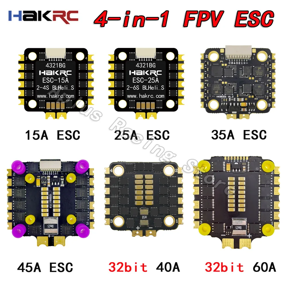 

HAKRC 32BIT 40A 60A BLHeli-32 4in 1 ESC Speed Controller 8BIT 15A 25A 35A 45A BLHeli-S DShot150/300/600 STM32F051 Advanced PCB