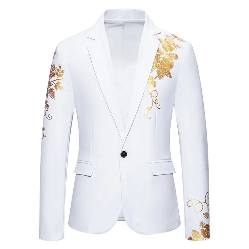 Men's Paisley Floral Gold Bronzing Printed Blazer Luxury Evening Prom Dress 2024 Suits Formal Jackets for Men Costume Homme Coat 3
