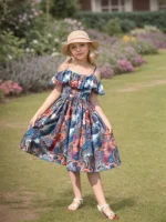Robe d'été pour filles de 7 à 14 ans, bretelles spaghetti, épaules dénudées, volants, imprimé tropical coloré, pour les vacances à la plage, élégante pour les enfants 3