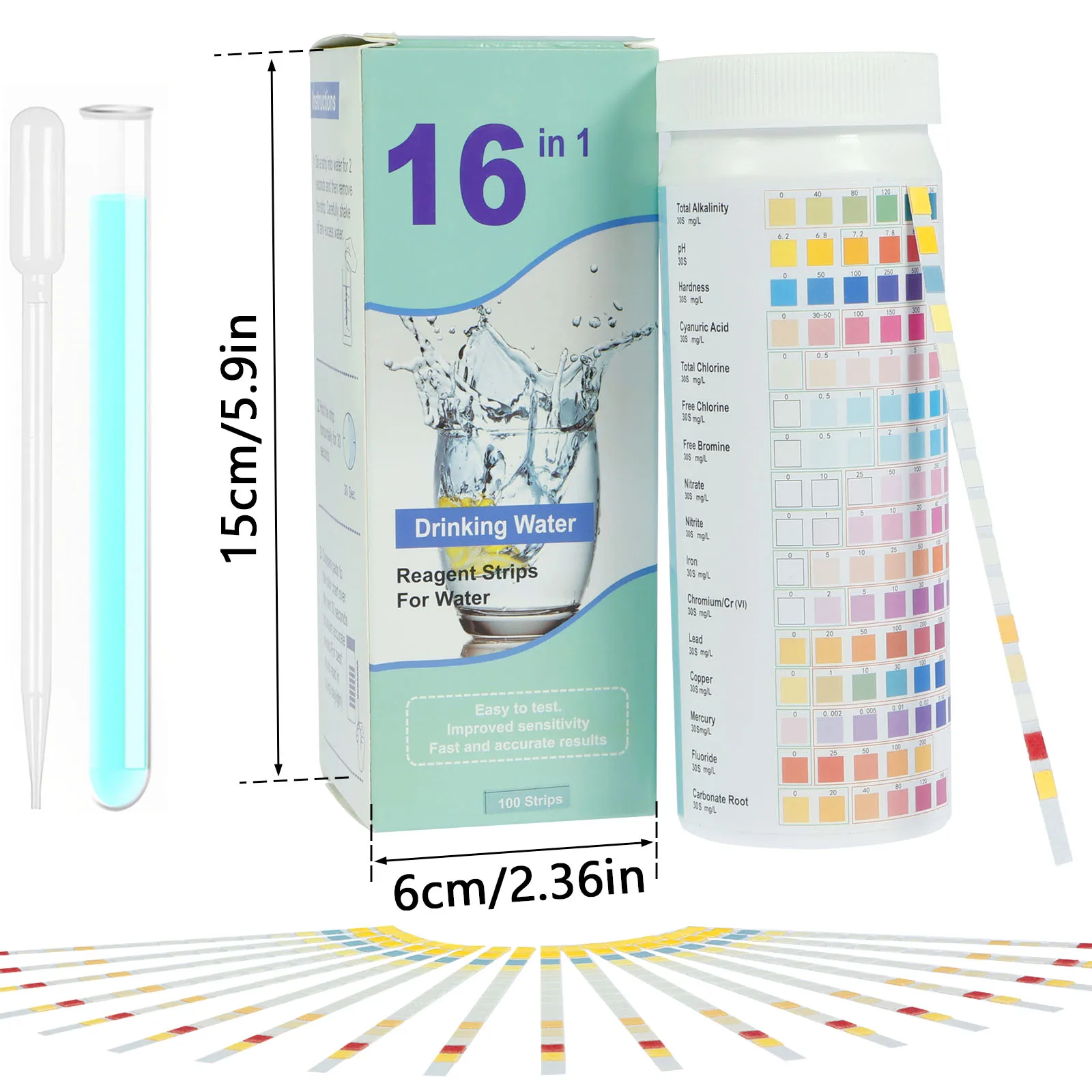 Comprehensive Drinking Water Quality Test Kit - 100 Test Strips for Home, Tap, Well, and Aquarium Water