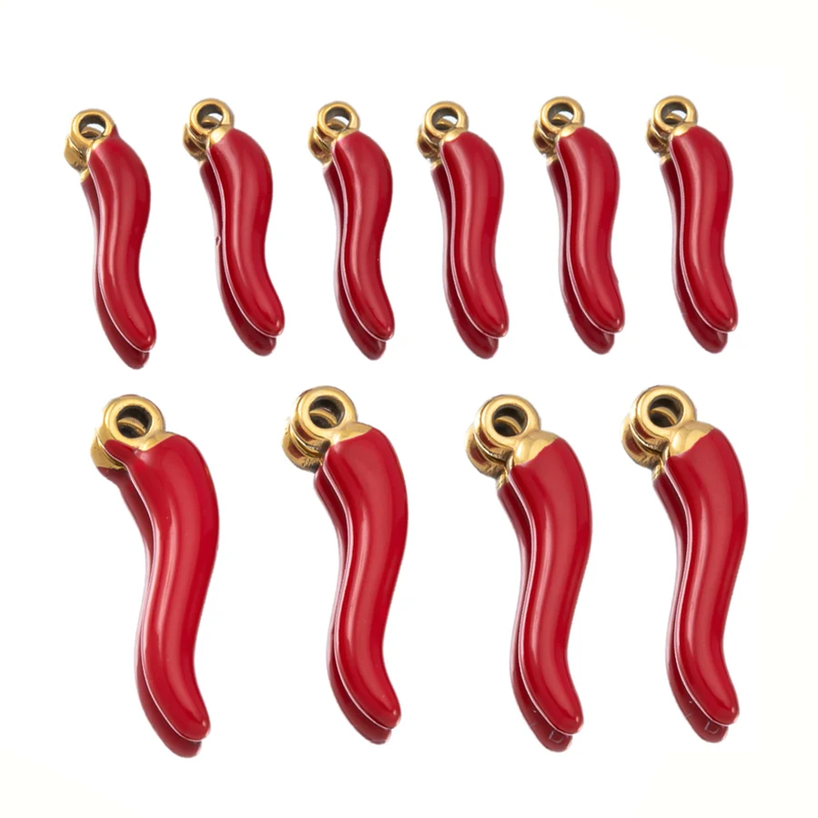 5 Stück 1,5/2 cm vergoldeter Edelstahl mit rotem Chili-Pfeffer-Halskettenanhänger für DIY-Schmuckherstellung, Armband, Ohrringe, Charms – Detail 10