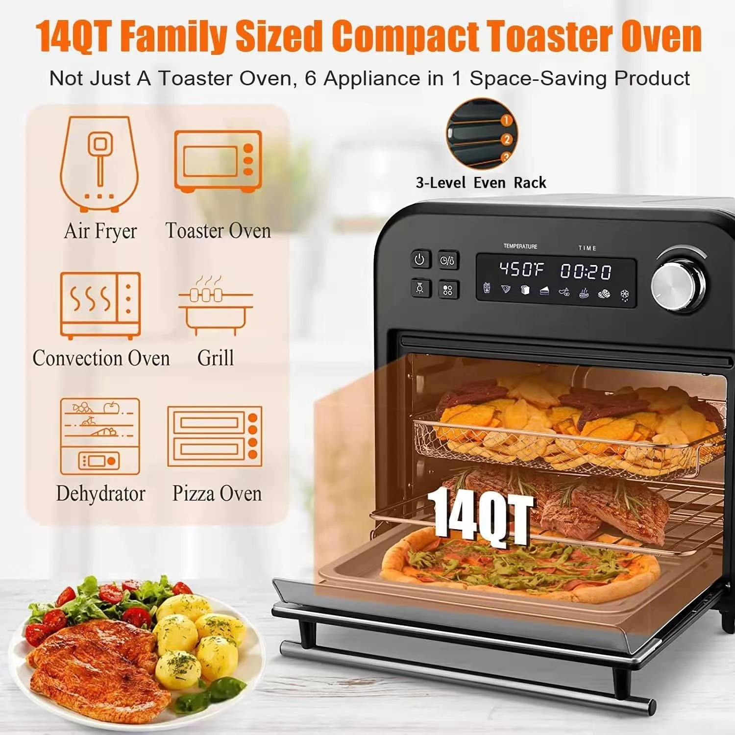 Fryer Oven, 2-in-1 Smart Air Fryer Toaster Oven Combo, 14QT Stainless Steel Air  Fryer Oven with Digital Countertop, Natural Conv - AliExpress