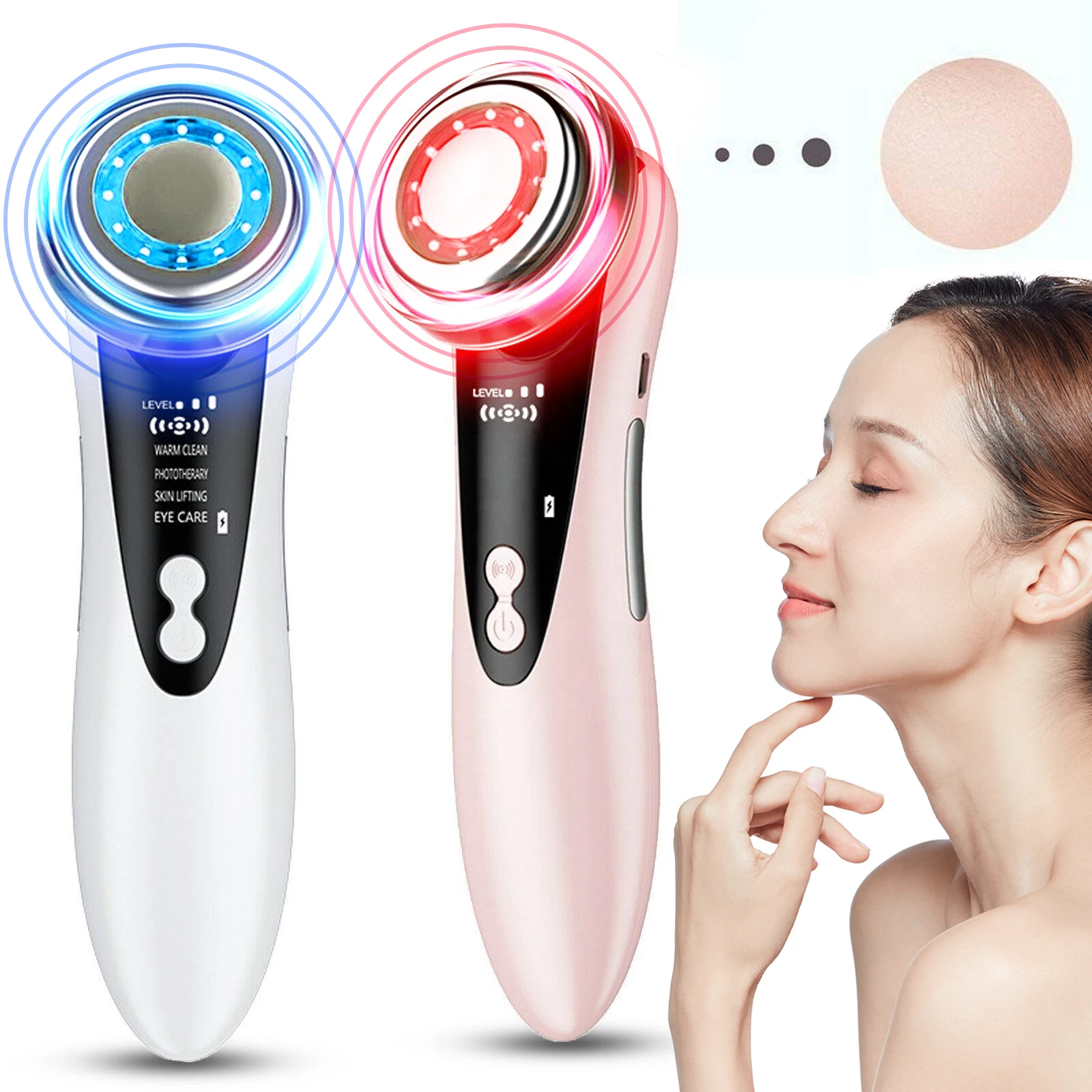Multifunctional Facial Skin Care Led Light Massager Electric Pink White Massage Device Clean Face Rejuvenation Lifting Tighten