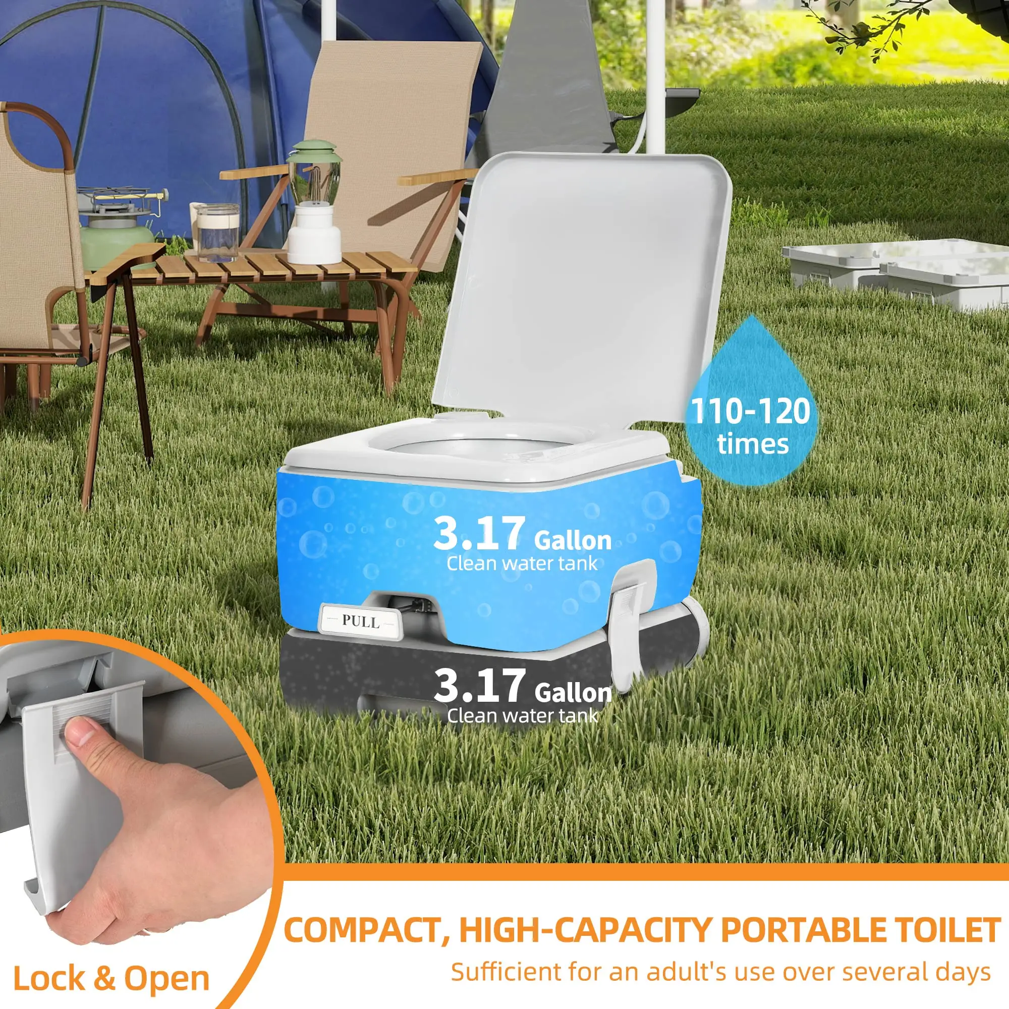3.17 Gallon Portable Toilet with Leak-Proof Seal, RV Toilet Porta Potty with Flush Pump for Camping, Gray
