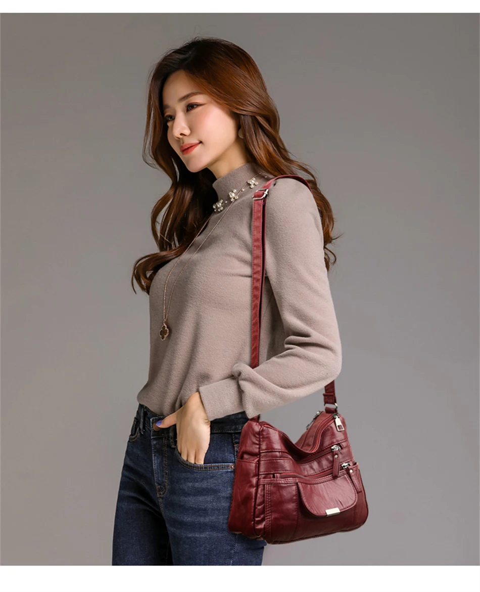 PU Leather Bolsa Luxury Ladies Shoulder Crossbody Bag Female Fold Over Small Bag Female Vintage Multi-Pocket Women Messenger Bag