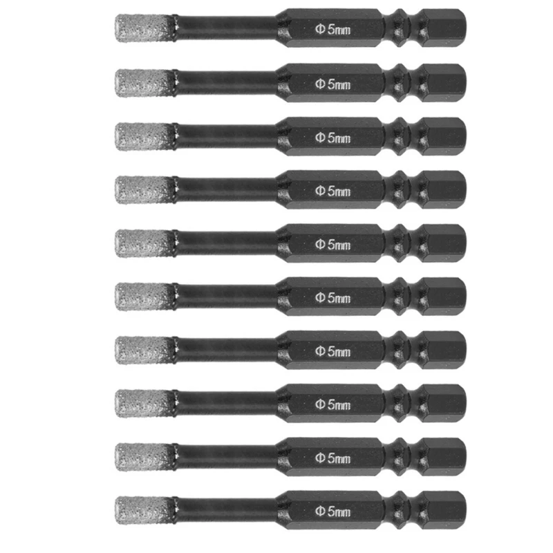 

10pcs 5mm Porcelain Tile Drill Bit with Shank Dry Diamond Drill Bit Precise Drilling, Suitable for Various Tools