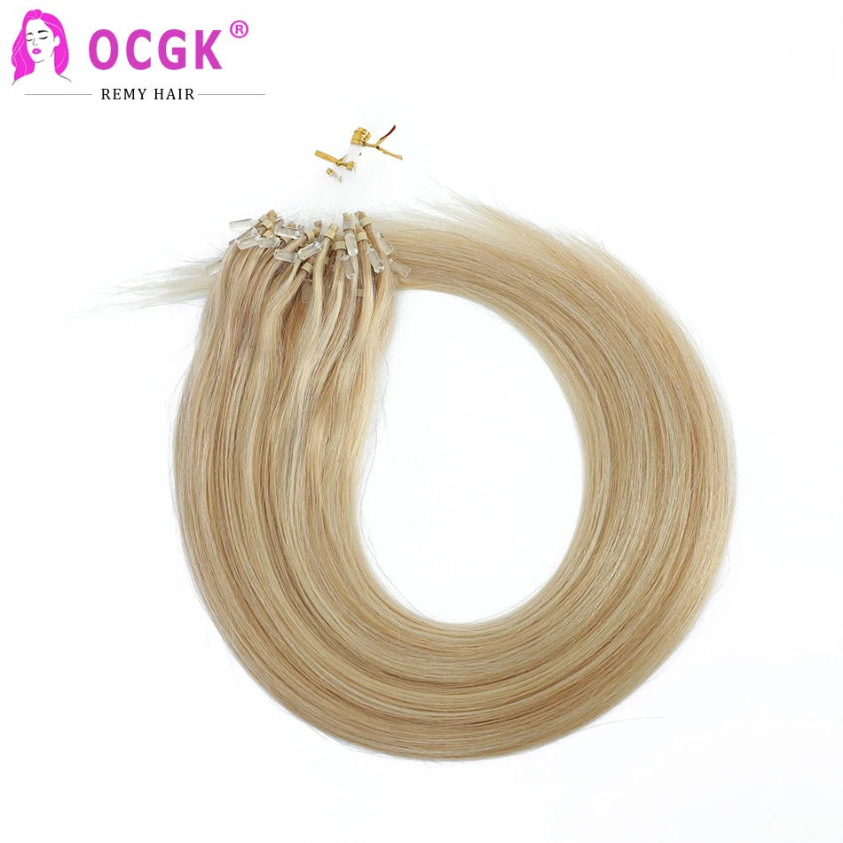 Balayage Micro Loop Hair Extension Human Hair Straight Blonde Brazilian Keratin Capsule Pre Bonded Micro Beads With Fishing Line