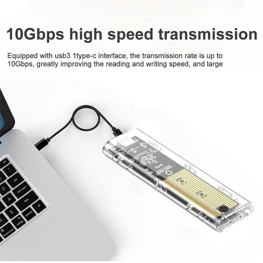 .2 NVME PCIe NGFF SATA 듀얼 프로토콜 SSD 케이스 투명 USB 타입 C 10Gbps PCI-E M2 SSD 투명 외장형 인클로저 하드 디스크 박스