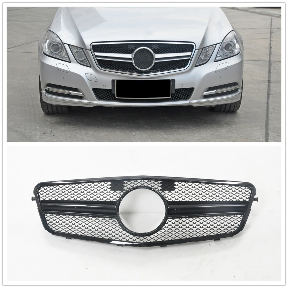 블랙/실버 프론트 그릴, 메르세데스 벤츠 W212 E 클래스 2009-2013 E300 E350 E200 AMG 스타일 세단 어퍼 범퍼 후드 메쉬 그릴
