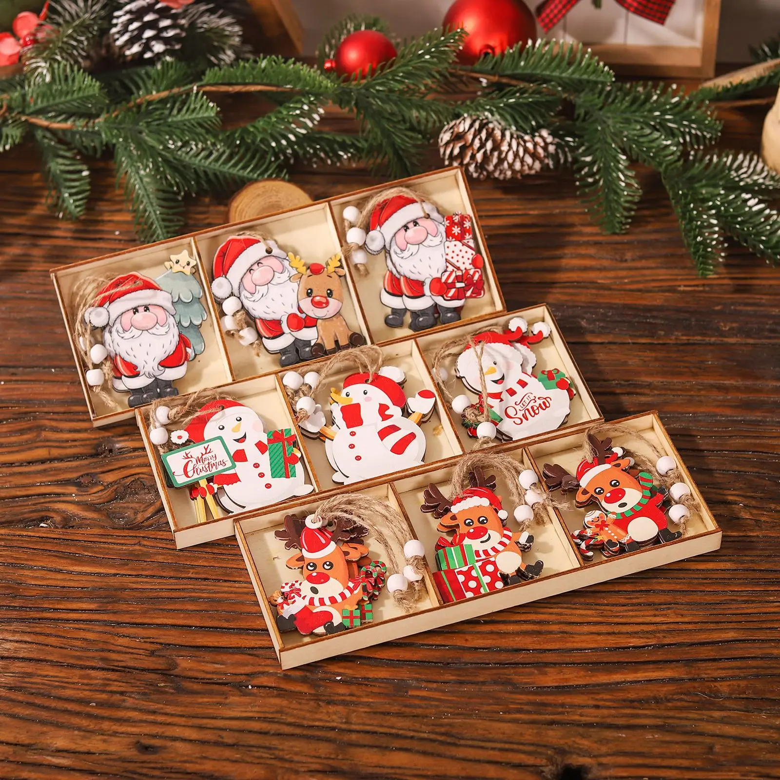 Christmas Wooden Pendants Gingerbread Man Gnomes Santa Claus Xmas Tree Hanging Oranment Xmas Decorations for Home Kids Gift