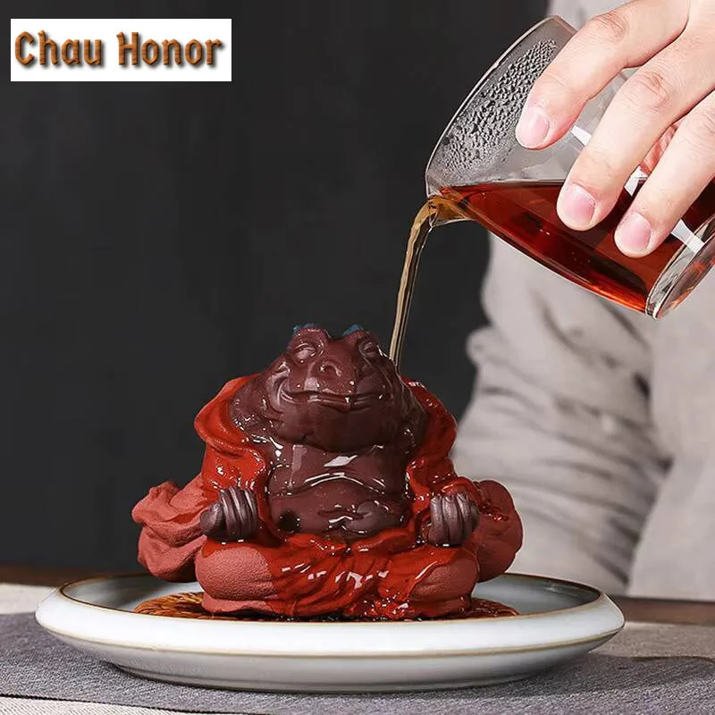 Chinese Yixing Raw Ore Purple Clay Tea Pet Hand-carved Golden Toad Fairy Crafts Household Tea Table Decoration Accessories Gifts