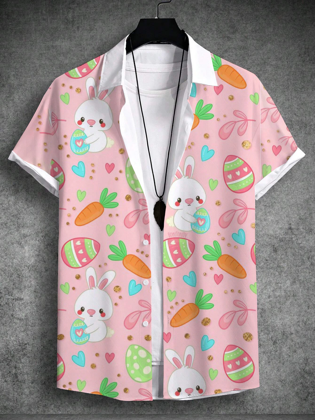 thumbnail image 1 of Camisa hawaiana de verano, camisa unisex con estampado de conejo, huevo, feliz Pascua, cuello vuelto, calle, exterior, manga corta, abotonada, ropa para hombre, 1 of 4