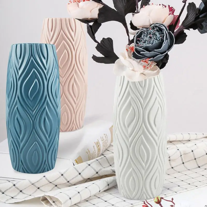 Nordic PP Flower Vase Plastic Vase Unbreakable Vases Home Decor European Imitation Rattan Pot Simplicity Basket Arrangement 3