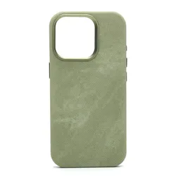 Premium MagSafe Fiber Leather Case with Magnetic Wireless Charging and Shockproof Alloy Lens Cover - iPhone 14 Pro Max (Matcha green)
