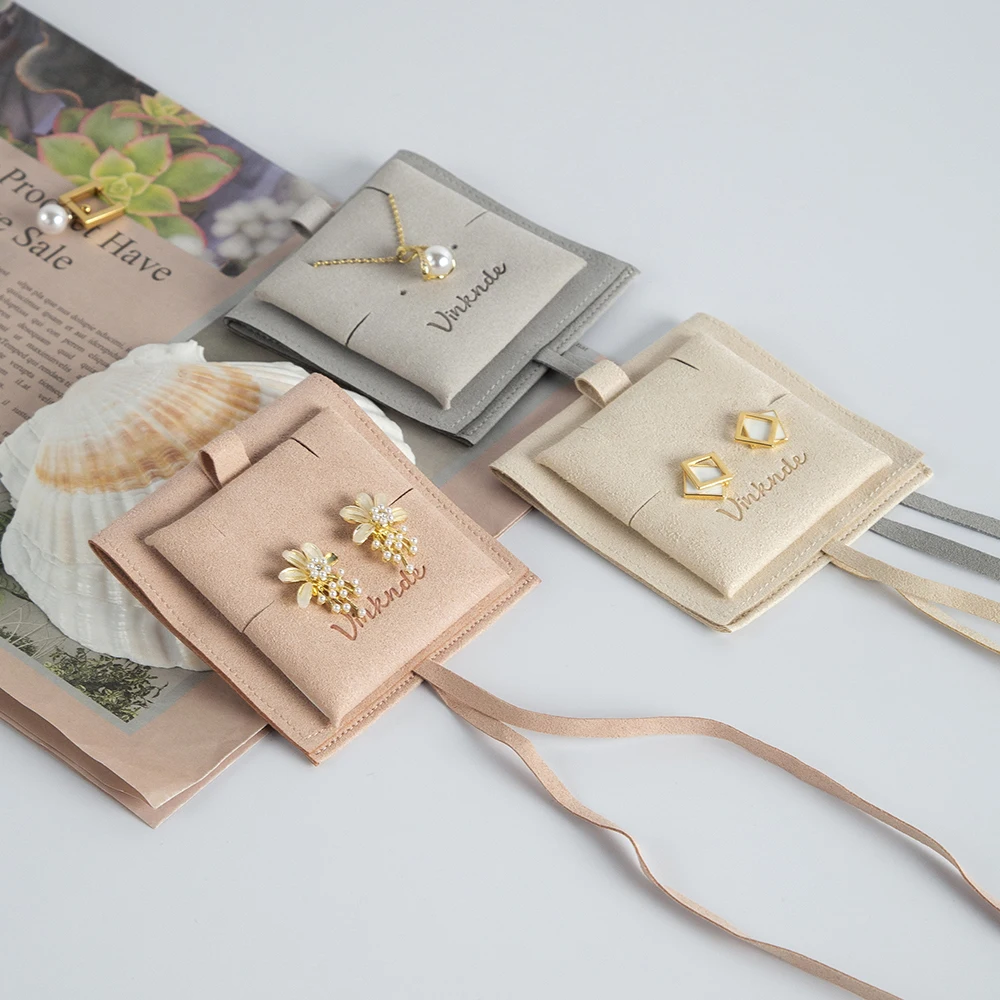 Custom Logo Jewelry Package Set Microfiber Envelope Pouches Jewellery Necklace Earrings Bracelet Gift Bag with Insert Pad Card