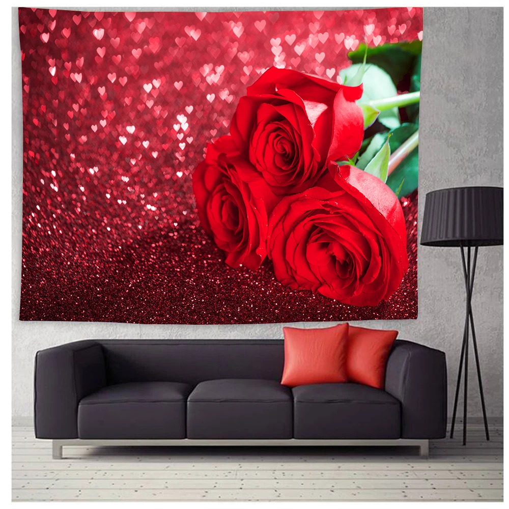 Rose Flower Tapestry Floral Wall Hanging Art Tapestries Bedroom Print Home Decor 