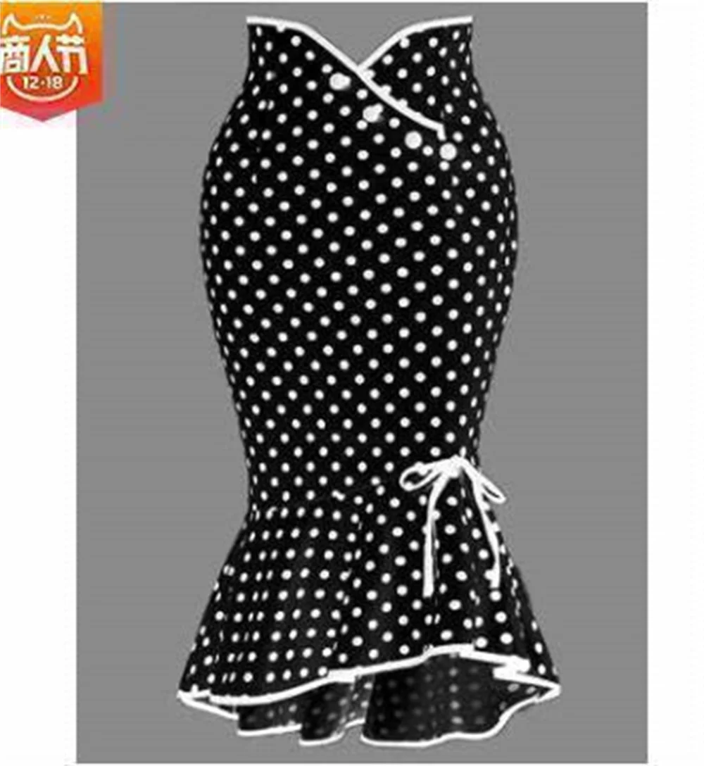 2025 Midi Skirt Womens Ruffles Bodycon Fishtail Skirt Retro Polka Dot Casual Party Pencil Skirt Midi Wrap Skirt Plus Size Skirts 4
