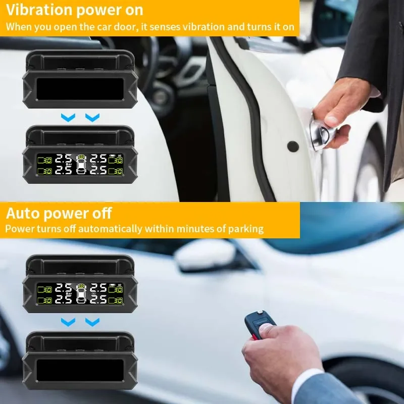 Car Tire Pressure Monitoring System Tyre Sensor Solar Charge Bracket 360 Adjustable IP68 Waterproof 6 bar