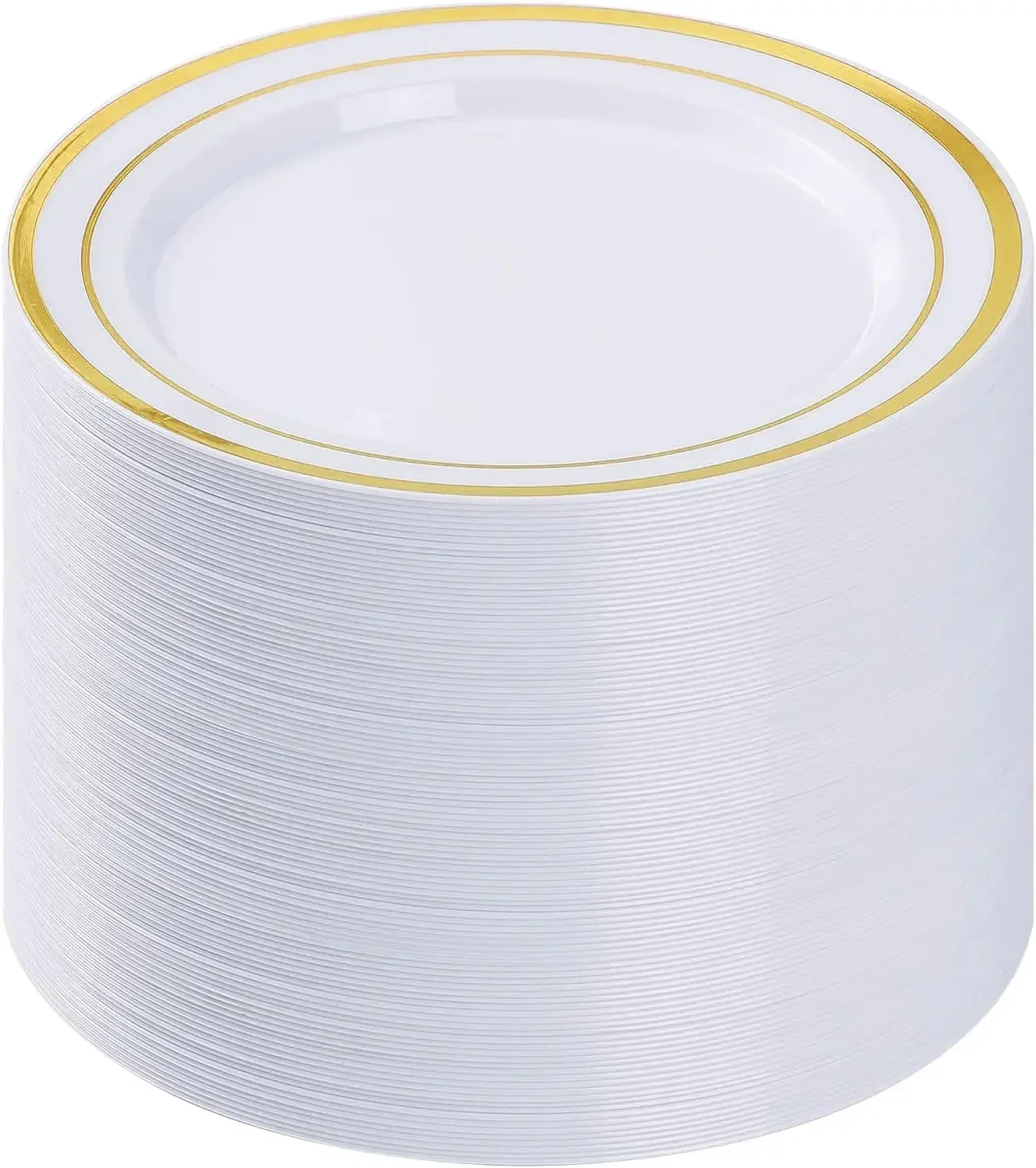 100PCS Gold Plastic Plate 10.25 Inch Disposable Dinner Plate Party with Gold Rim, Heavy Duty Disposable Plastic Plates for Party