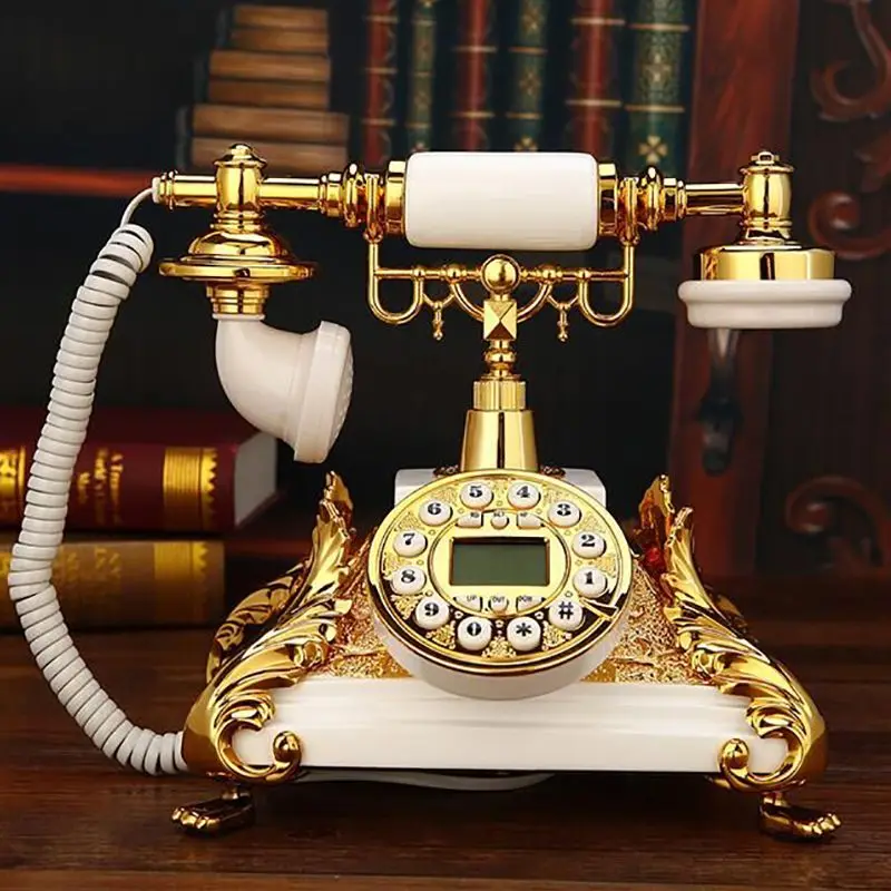 

European Style Telephone Landline Home Classical Old Fashioned Corded Phone with FSK/DTMF System, Caller ID, White Gold telefono