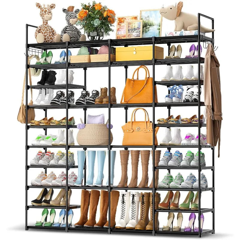 

Kottwca 4 Row 10 Tier Large Shoe Rack Organizer for Closet Entryway, 72-80 Pair Shoe Boot Storage Rack, Metal Shoe Shelf