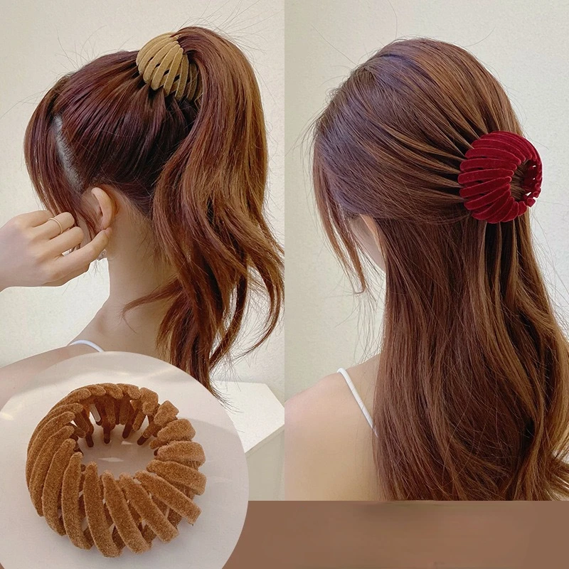 Bird Nest Bun Hairpin for Women Ponytail Holder Hair Claw Clips Solid Color Hair Clip Headwear Plate Hair Tie Fixed Grab Clip