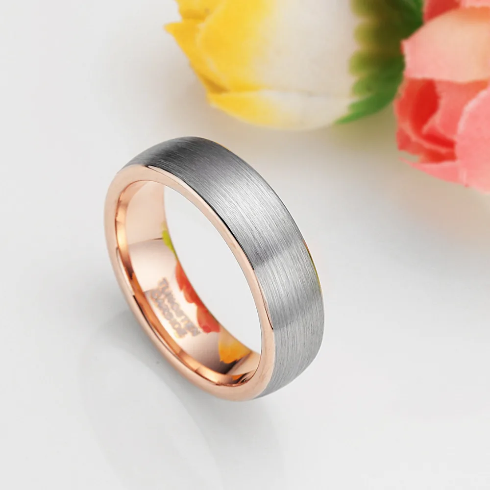 Tigrade Brushed Tungsten Ring Silver/Black/Blue/Rose Gold Color Two Tone Women Ring 6mm Female Wedding Band For Men Women wedding rings finger rings fashion ring couple rings metal rings