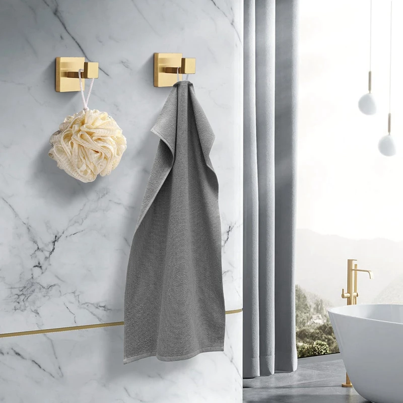 2 Piece Towel Hooks Robe Hook Coat Hook Gold Stainless Steel Heavy Duty Bathrooms Square Hooks Wall Mounted For Bathroom