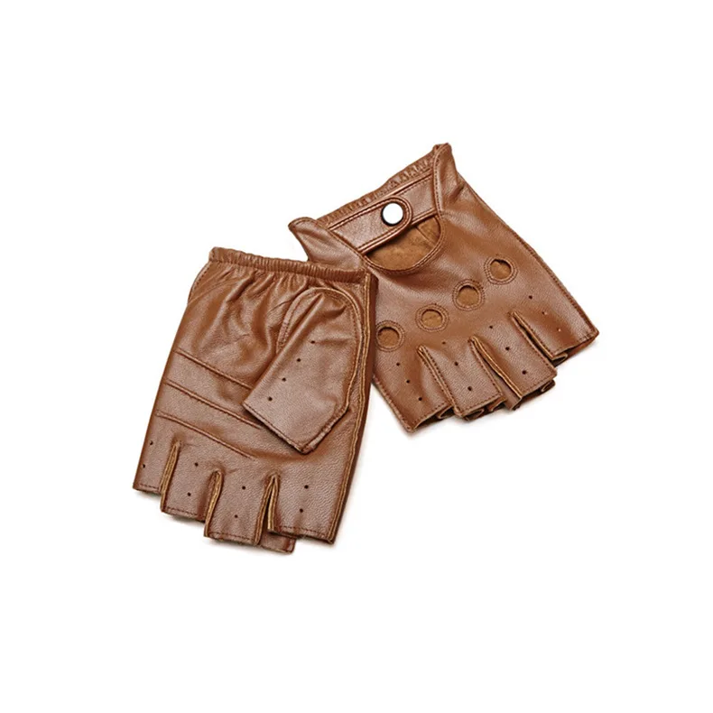 Genuine Leather Gloves with Half Finger Breathable Retro for Motorcycle Wear Resistant Fitness Outdoor Motorcycle Riding Gloves work gloves