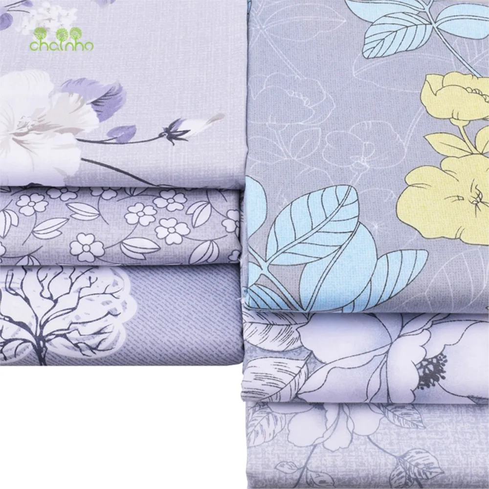Chainho,Printed Twill Weave Cotton Fabric,Patchwork Cloth,DIY Sewing Quilting Material,Gray Floral Series,2 Specification,CC231
