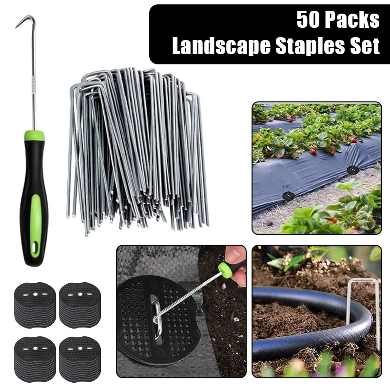 50Pcs Garden Stakes Gasket Bakulyor Lawn Landscape Staples U Shaped Galvanized Landscape Pins Yard Ground Pin Weed Barrier Sod