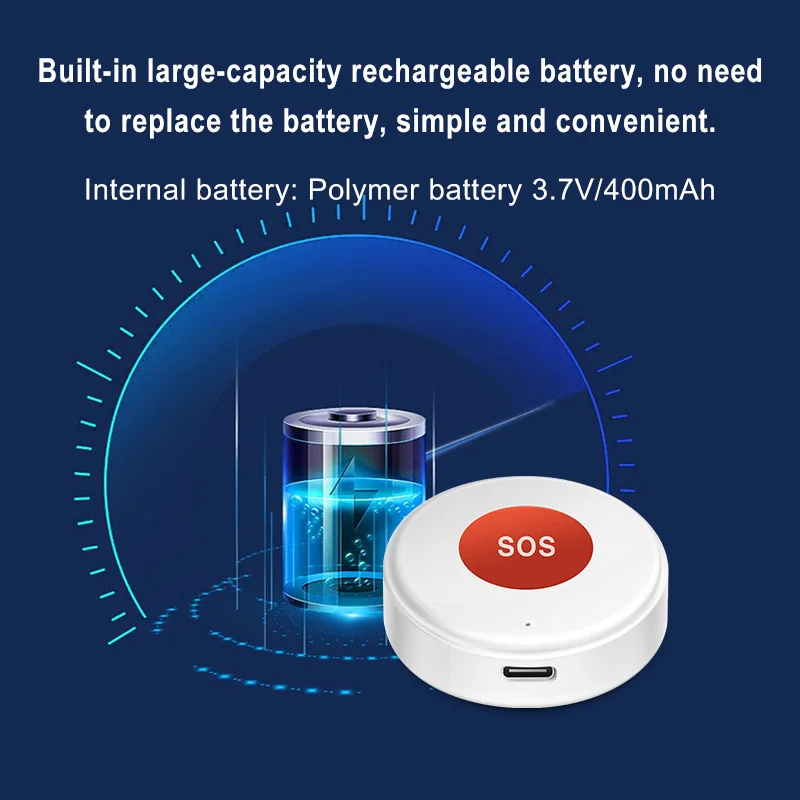 Medical Alert Button Tuya WiFi SOS Panic Call Button Smart Life APP Rechargeable for Patient Kids Elderly