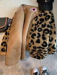 QNPQYX New Fashion Leopard Print Fur One-piece Short Jacket Women Spring and Autumn Korean Loose Casual Thick Tops