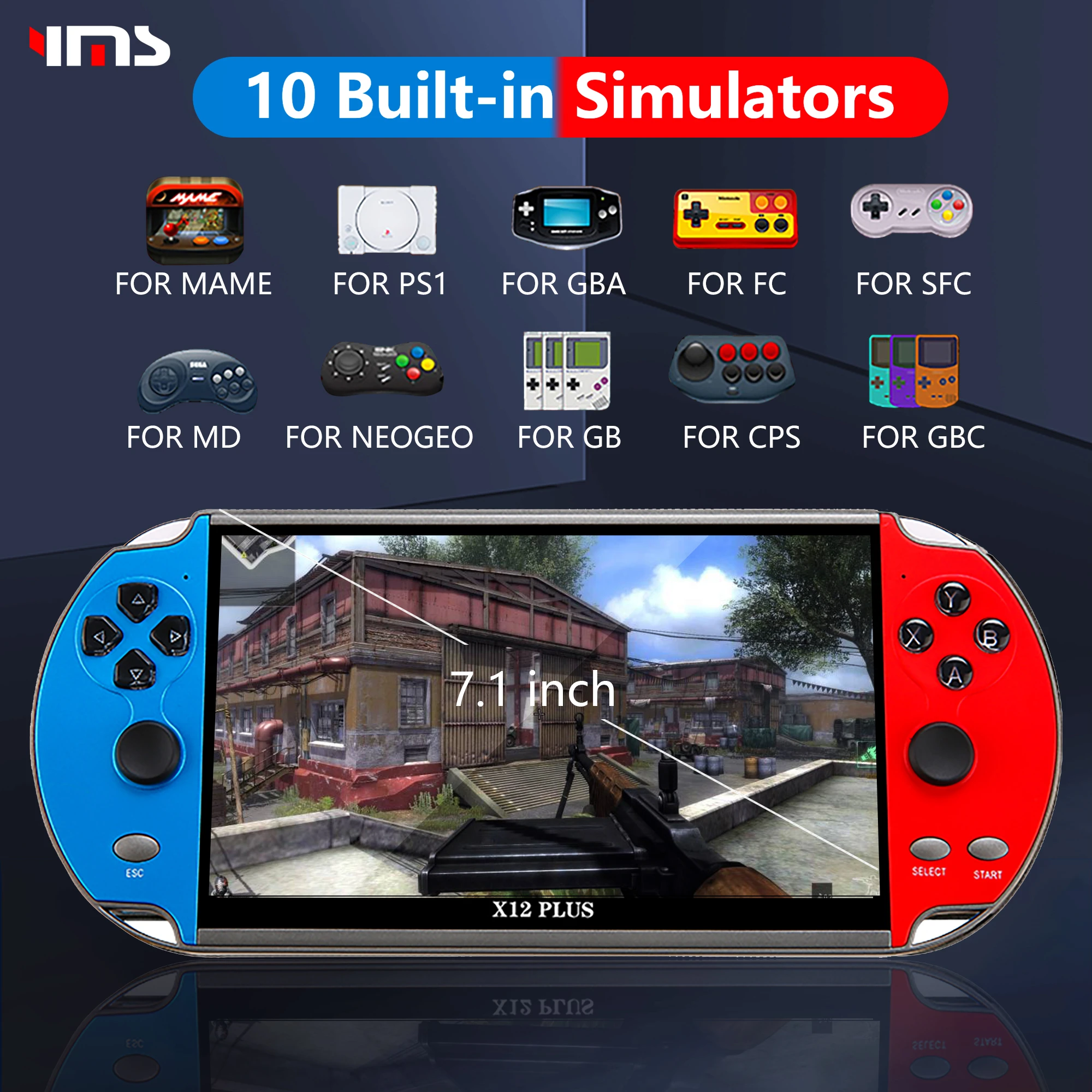 X7/x12 Plus Video Game Console Builtin 10000 Games 7.1/5.1/4.3 Inch