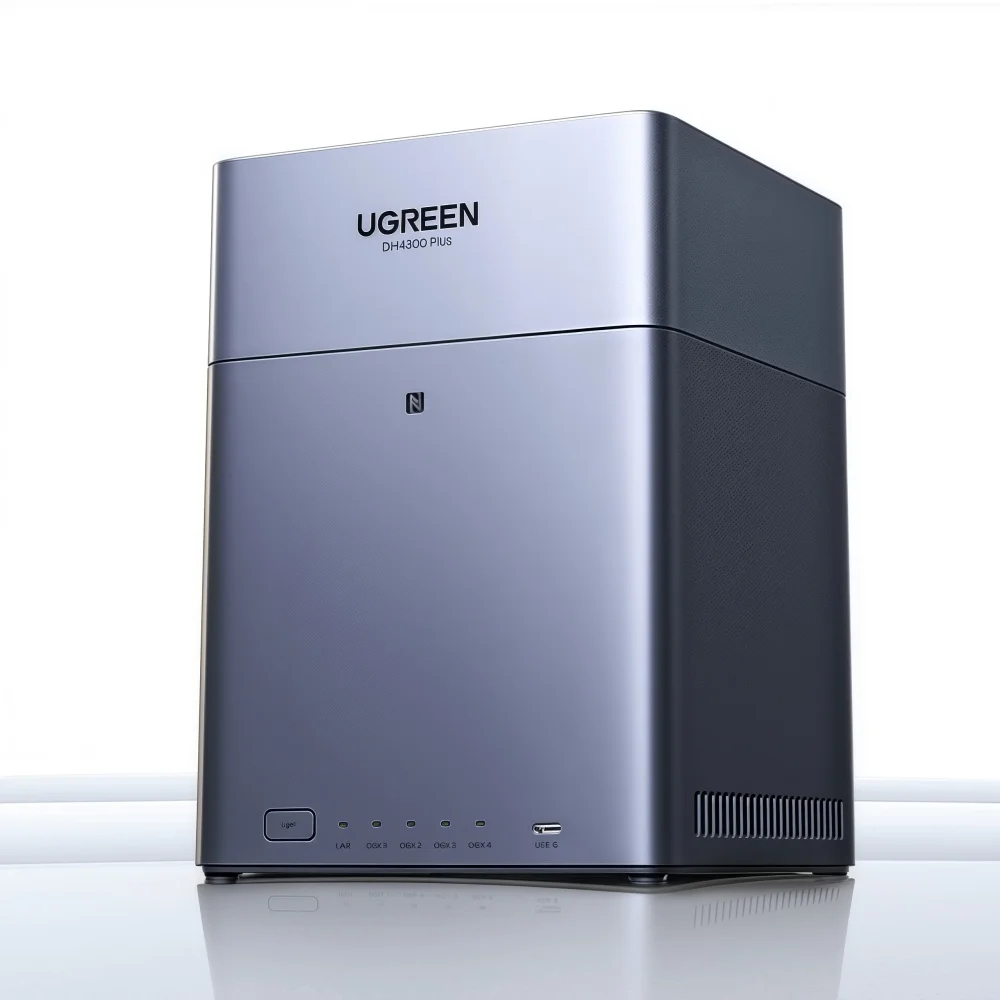 UGREEN DH4300 Plus Mini Home NAS AI Rockchip Octa Core A55-A76 8GB LPDDR4X 4 Bay SATA HDD SSD NFC RJ45 2.5GbE אחסון רשת
