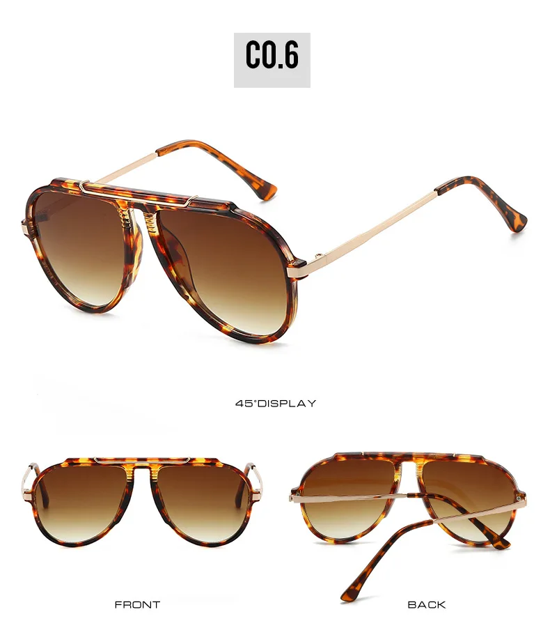 Luxury Brand Retro Oversized Big Frame Women Sunglasses Gradient Tea Color Oval Pilot Shades UV400 Cool Men Vacation Sun Glasses