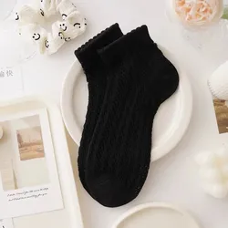Chic White Lace Ankle Socks - Lightweight, Breathable & Stylish Summer Design - One Size (Black)